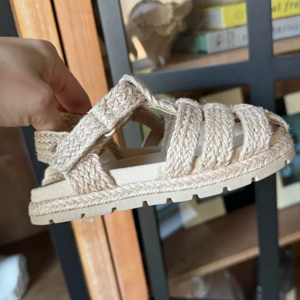 Zara Kids jute sandals toddler girl beige sand round toe boho fisherman